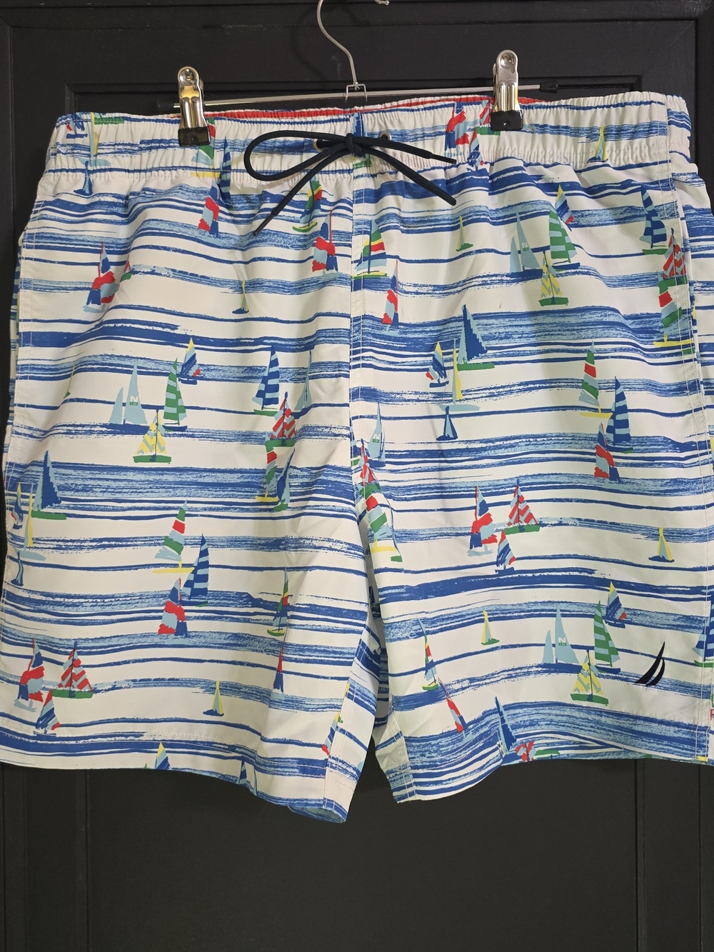 Men's Sailboat Print Swim Trunks - Blue & White
